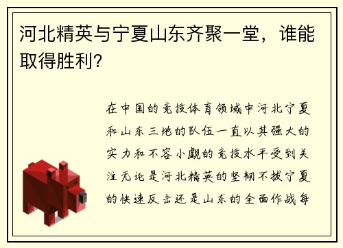 河北精英与宁夏山东齐聚一堂，谁能取得胜利？