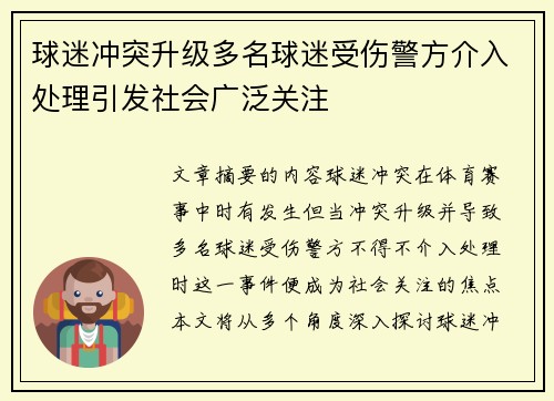 球迷冲突升级多名球迷受伤警方介入处理引发社会广泛关注
